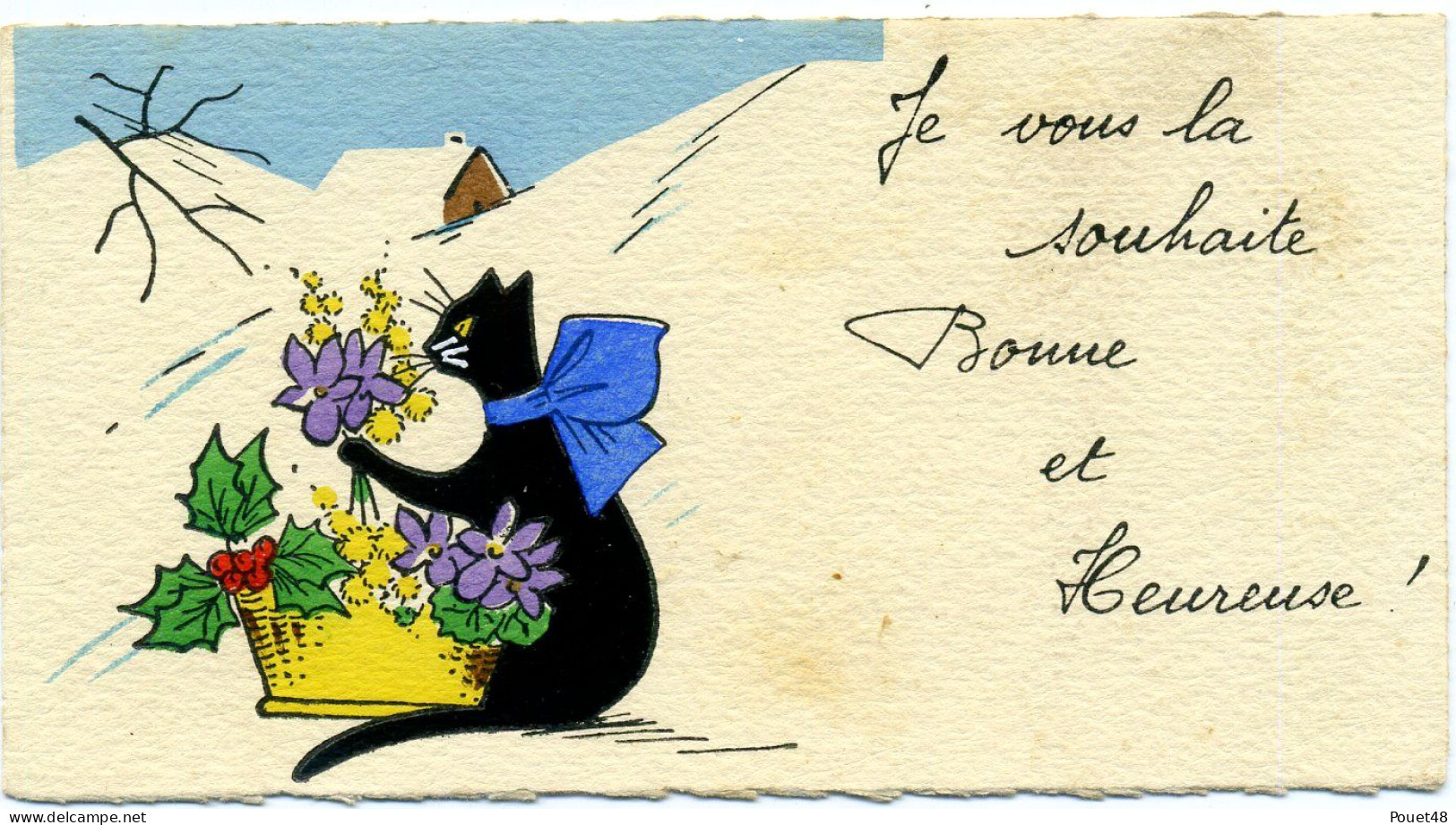 CHAT - Chat Noiravec Un Panier - Carte Mignonette - Gatos