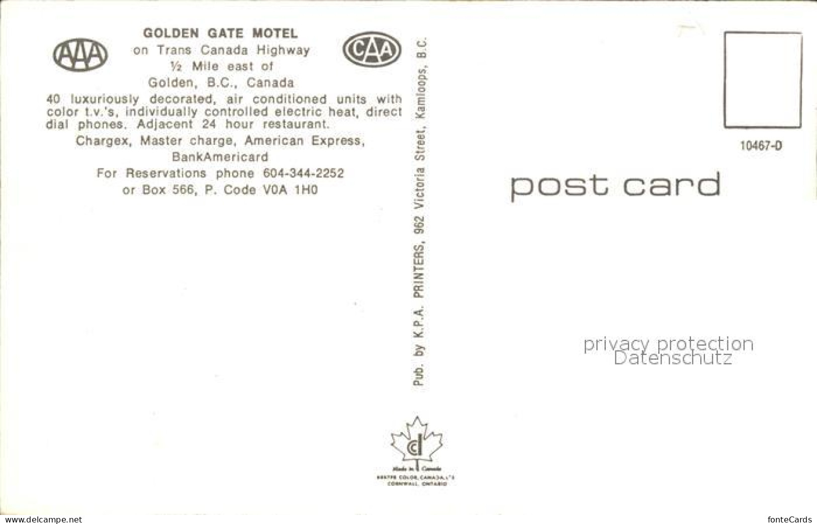 71969126 Golden British Columbia Golden Gate Motel Golden British Columbia - Non Classés