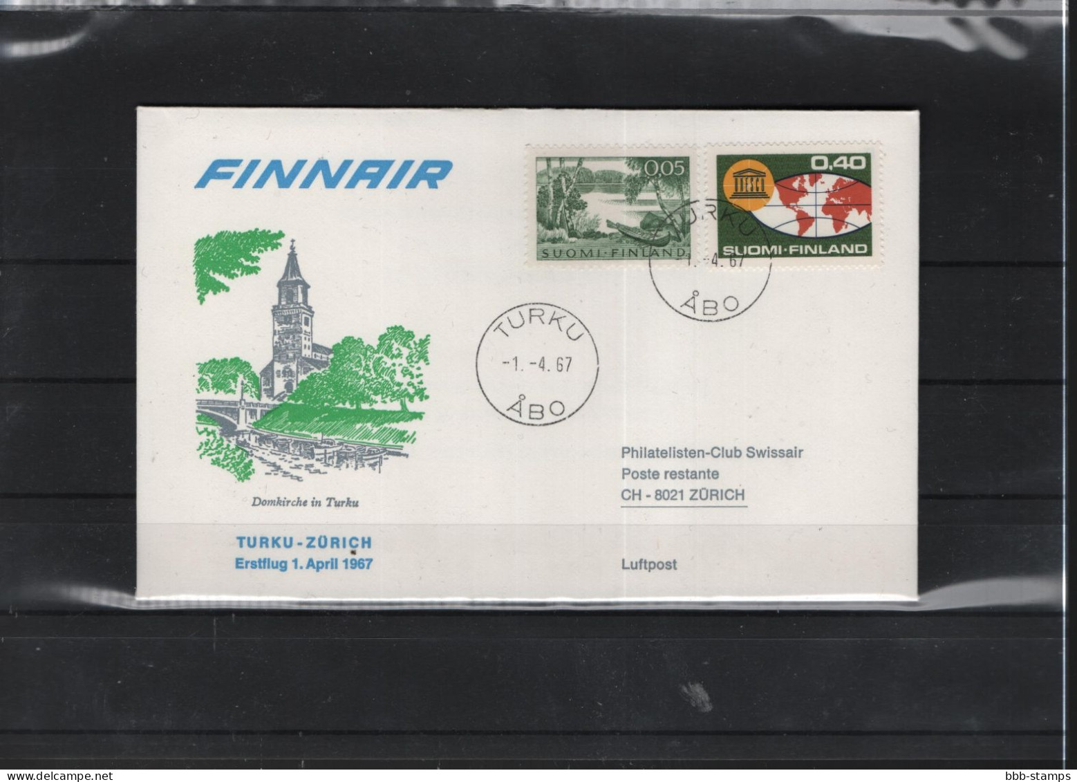 Schweiz Luftpost FFC  Finair 1.4.1967 Turku - Zürich - First Flight Covers