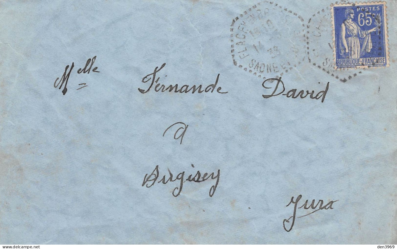 Enveloppe Fernande David à AUGISEY (Jura) - Cachet Poste Flacey-en-Bresse, 1938 - Sonstige & Ohne Zuordnung
