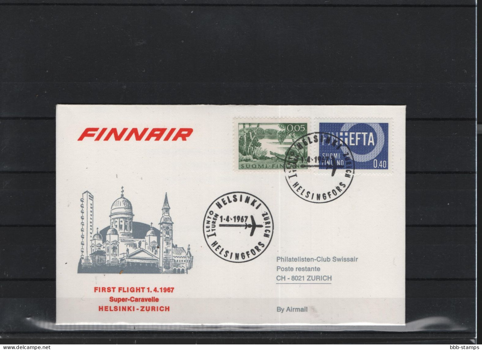 Schweiz Luftpost FFC  Finair 1.4.1967 Helsinki - Zürich - Erst- U. Sonderflugbriefe