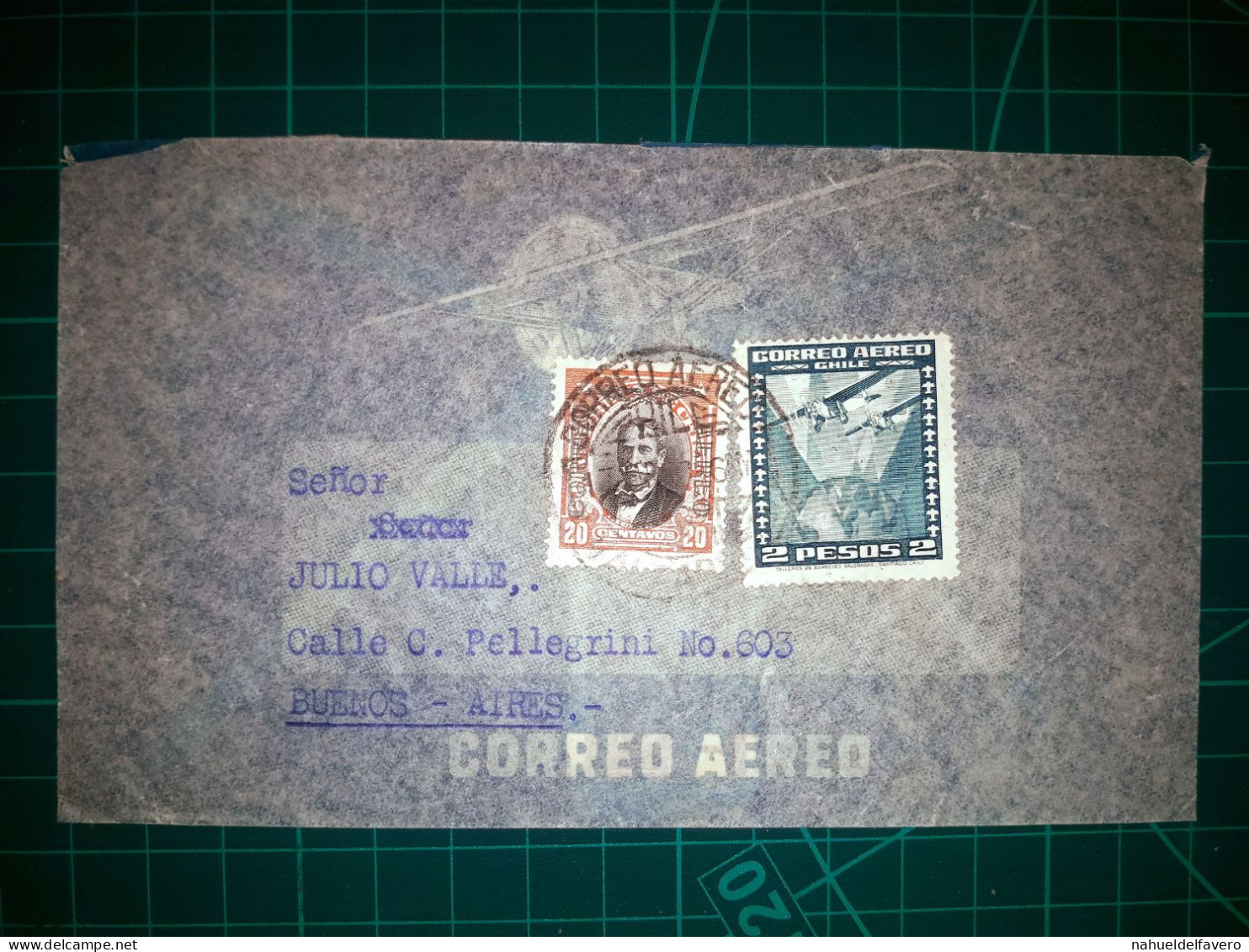 CHILI, Enveloppe Aereo A Circulé à Buenos Aires, En Argentine, Avec Une Variété Colorée De Timbres-poste. Année 1938. - Cile