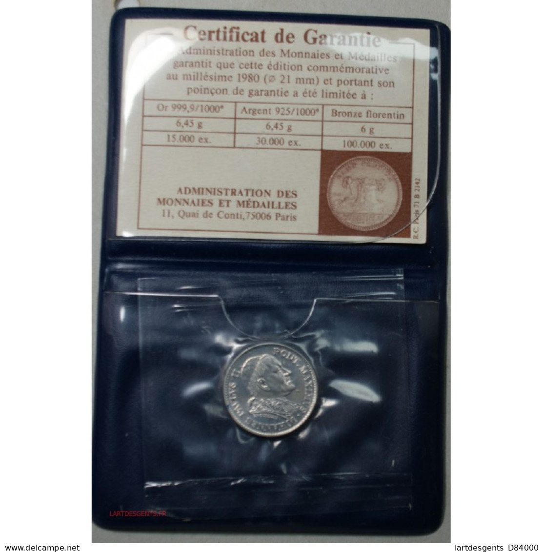 Médaille Argent Scellée Du Pape Jean Paul II Avec Certificat De Garantie - Firmen
