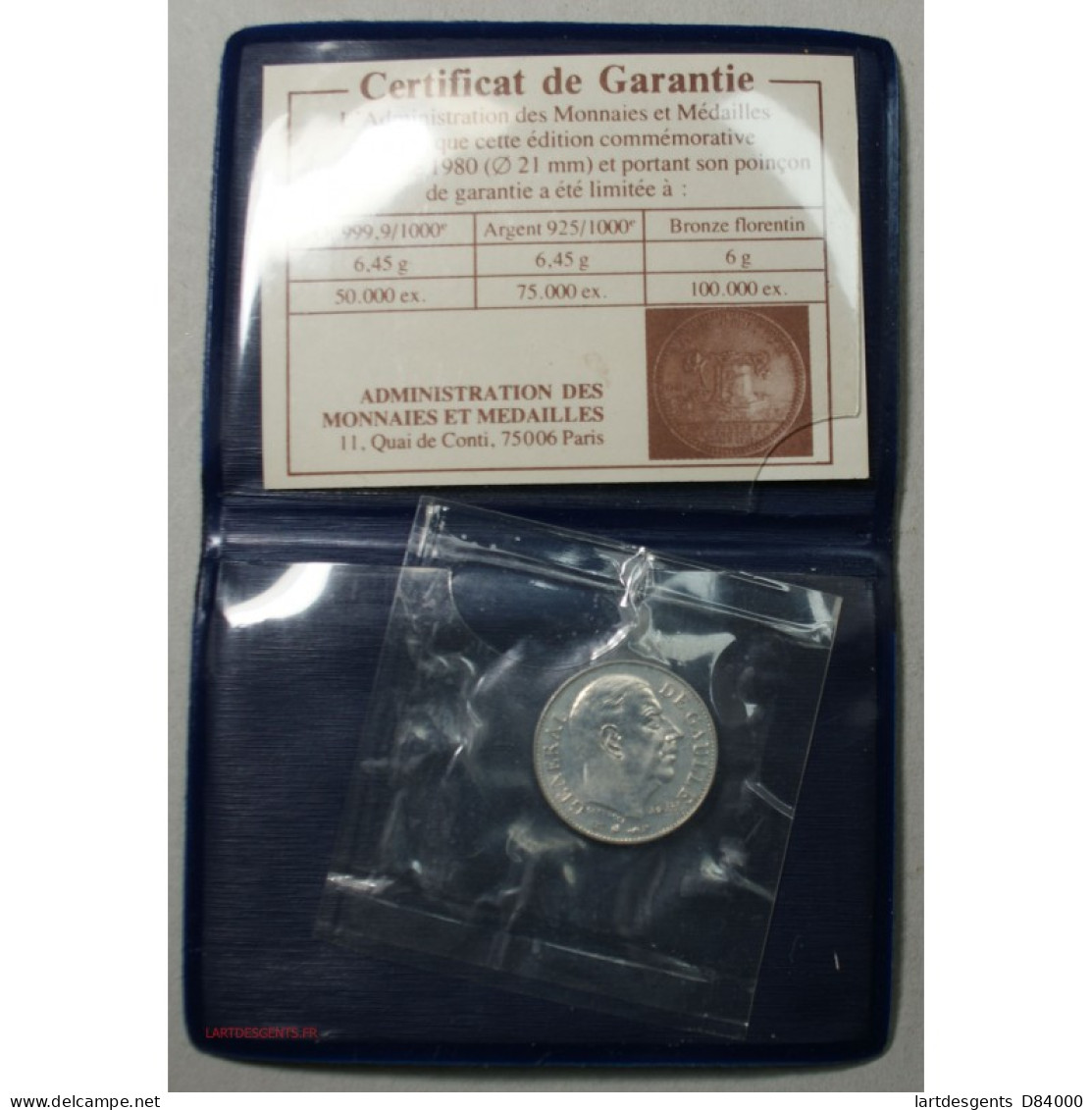 Médaille Argent Scellée Du Gal DE GAULLE Avec Certificat De Garantie - Firma's