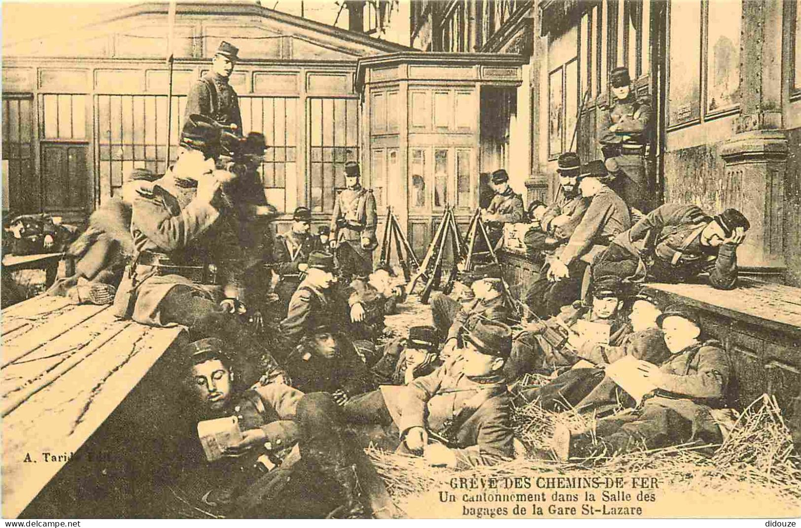 Reproduction CPA - Greve Des Chemins De Fer - Un Cantonnement Dans La Salle Des Bagages De La Gare Saint Lazare - Milita - Autres & Non Classés