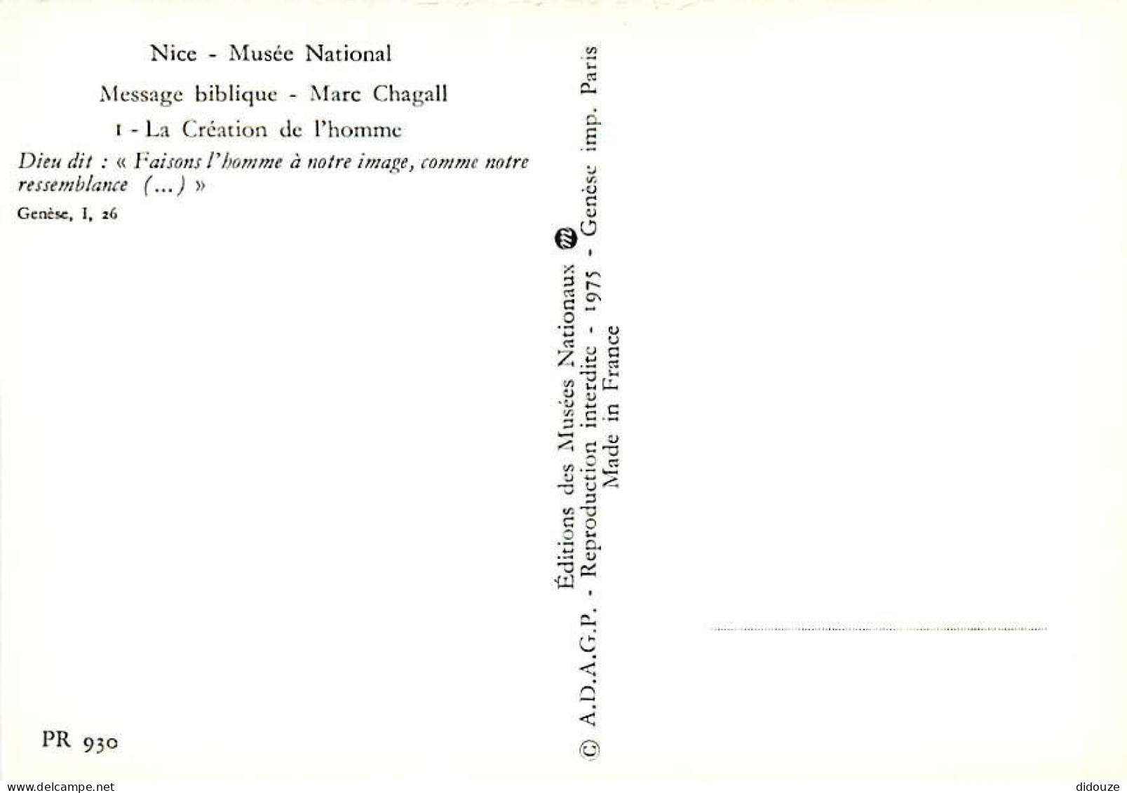 Art - Peinture Religieuse - Marc Chagall - Message Biblique - 1 - La Création De L'homme - Musée National De Nice - CPM  - Tableaux, Vitraux Et Statues