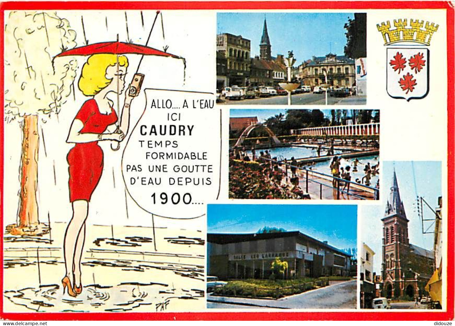 59 - Caudry - Multivues - Dessin Humoristique - Piscine - Blasons - CPM - Voir Scans Recto-Verso - Caudry