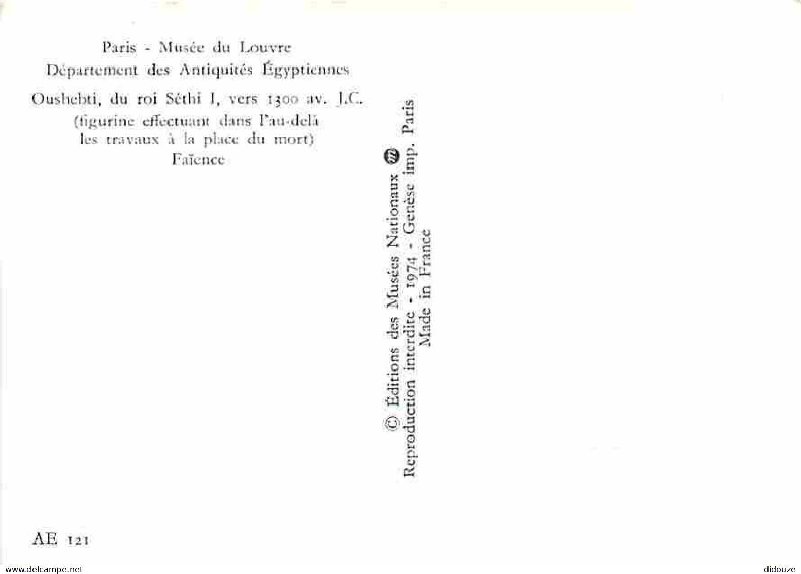 Art - Antiquités - Egypte - Oushebti Du Roi Séthi I - CPM - Voir Scans Recto-Verso - Antichità