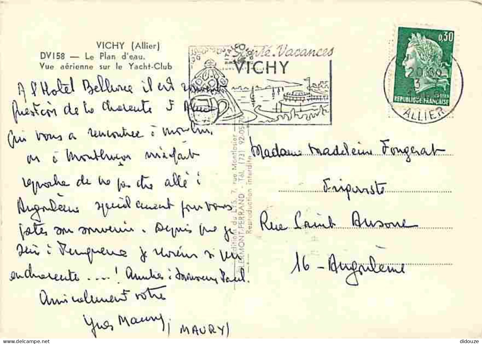 03 - Vichy - Le Plan D'eau - Vue Aérienne Sur Le Yacht Club - Flamme Postale - CPM - Voir Scans Recto-Verso - Vichy