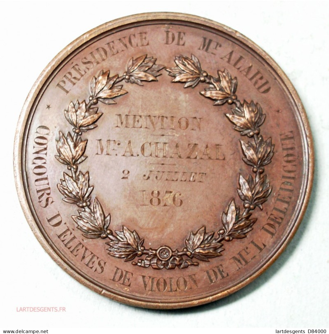 Medaille Concours De Violon Attribuée En 1876, CHERUBINS En Concert Par J. LAGRANGE - Firma's