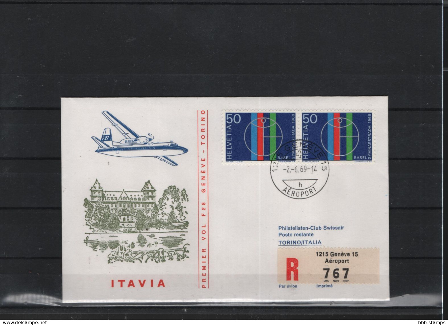 Schweiz Luftpost FFC  Itavia 2.6.1969 Genf - Turin - Primi Voli