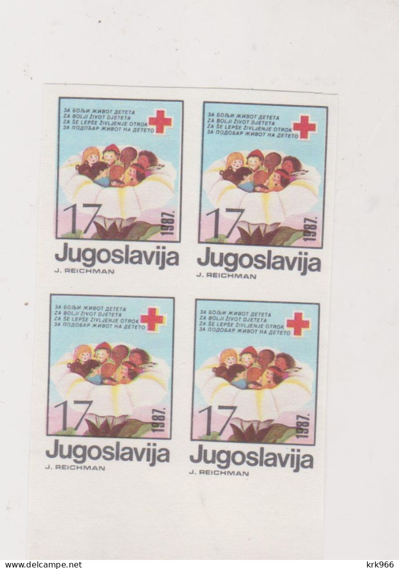 YUGOSLAVIA, 1987 17 Din Red Cross Charity Stamp  Imperforated Proof Bloc Of 4 MNH - Neufs