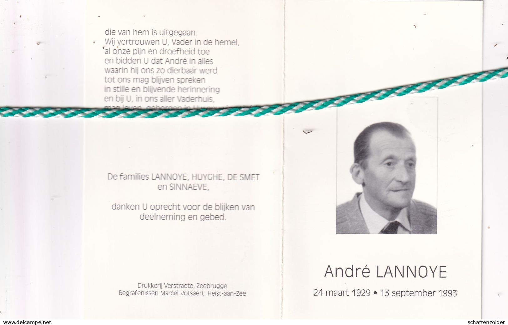 André Lannoye-Huyghe, Zeebrugge 1929; Brugge 1993. Foto - Décès