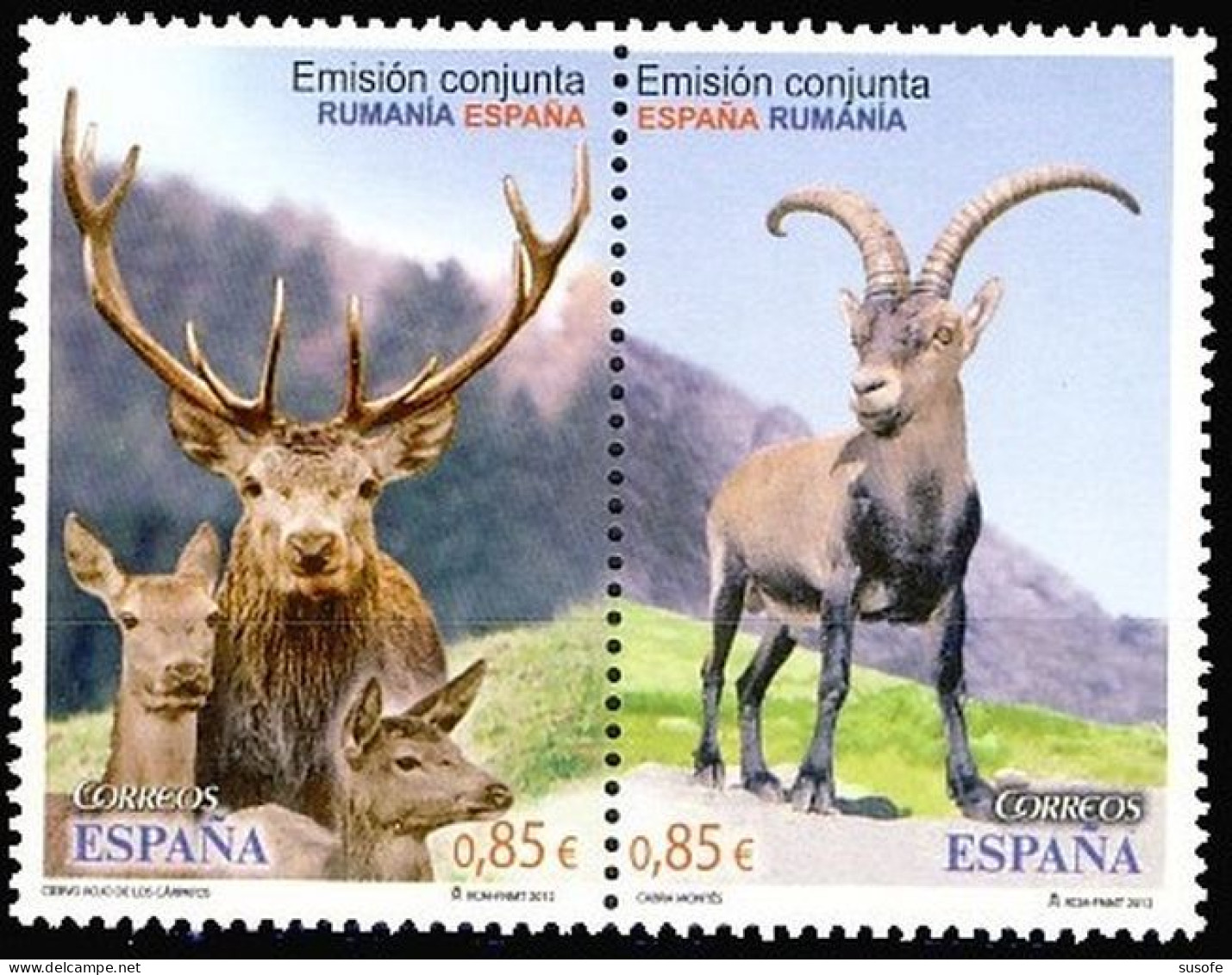 España 2012 Edifil 4753/4 Sellos ** Fauna Emision Ciervo Rojo De Los Carpatos (Cervus Elaphus) Y Cabra Montes (Capra Pyr - Nuovi