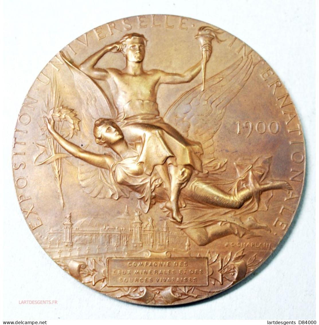 Médaille Exposition Universelle International 1900 Par JC CHAPLAIN Eaux Vivaraises - Professionnels/De Société