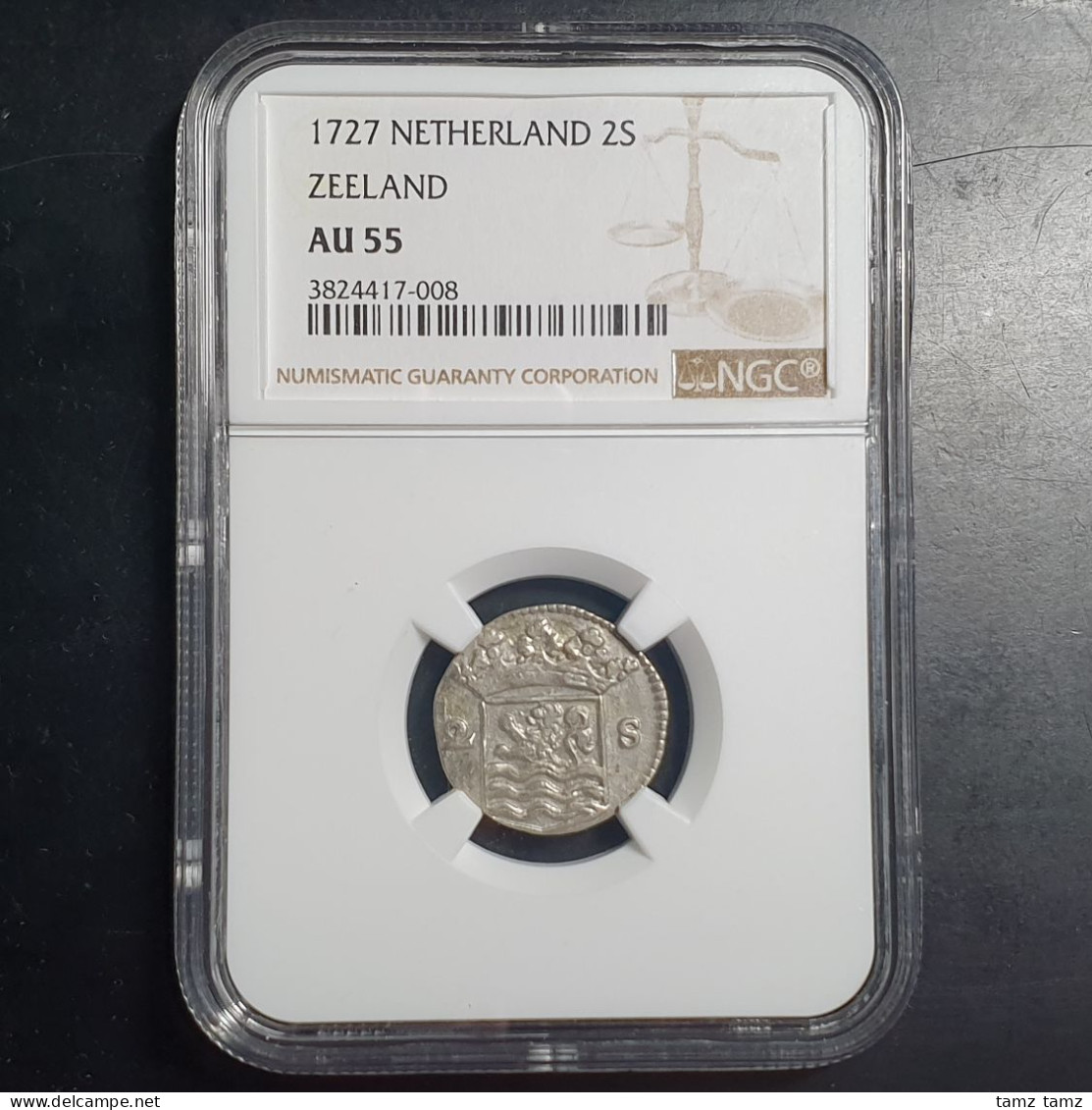 Provincial Dutch Netherlands Zeeland Zeelandia 2 Stuiver 1727 Silver NGC AU 55 - Monedas Provinciales