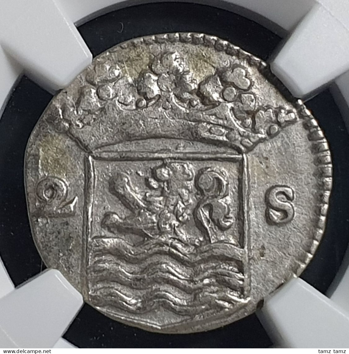 Provincial Dutch Netherlands Zeeland Zeelandia 2 Stuiver 1727 Silver NGC AU 55 - Provinciale Munten