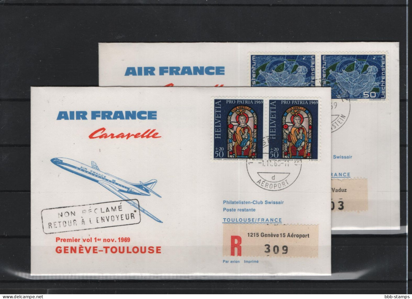 Schweiz Luftpost FFC  Air France 1.11.1969 Genf -toulouse - Premiers Vols