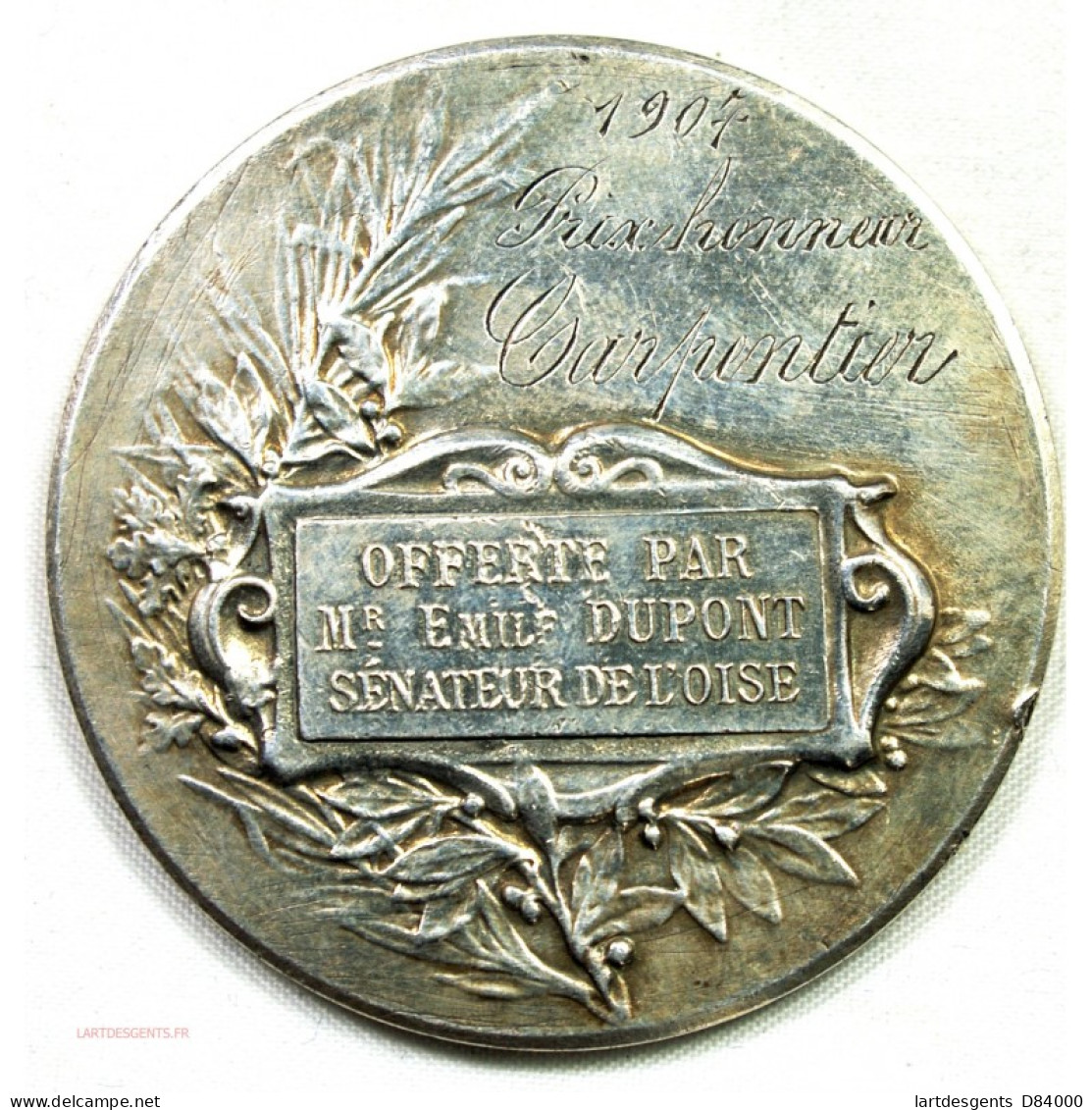 Médaille Argent Prix, Honneur 1904 Offerte Par Mr E. Dupont Sénateur Oise - Professionnels/De Société