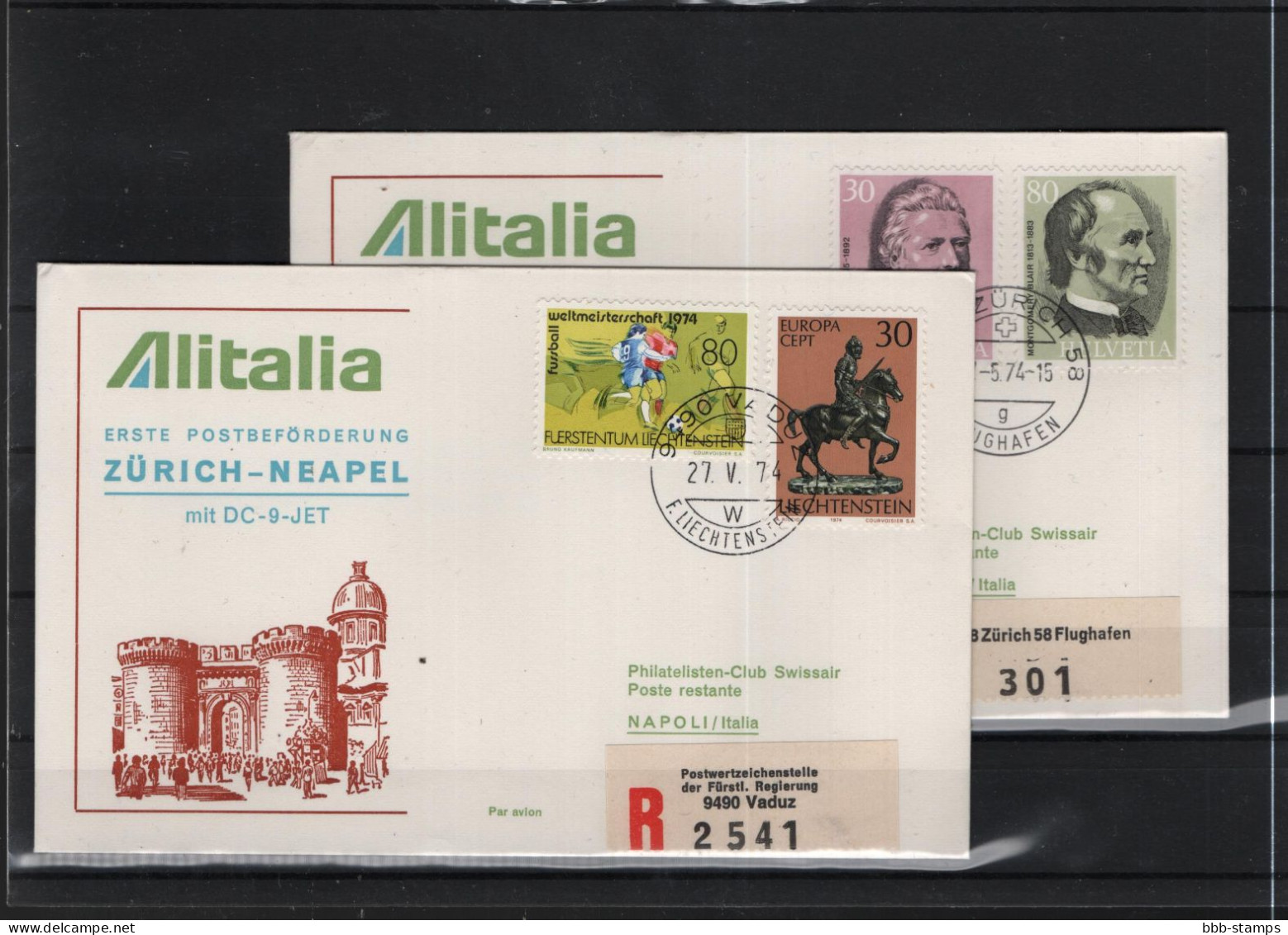 Schweiz Luftpost FFC  Alitalia 27.4.1974 Zürich - Neapel - Erst- U. Sonderflugbriefe