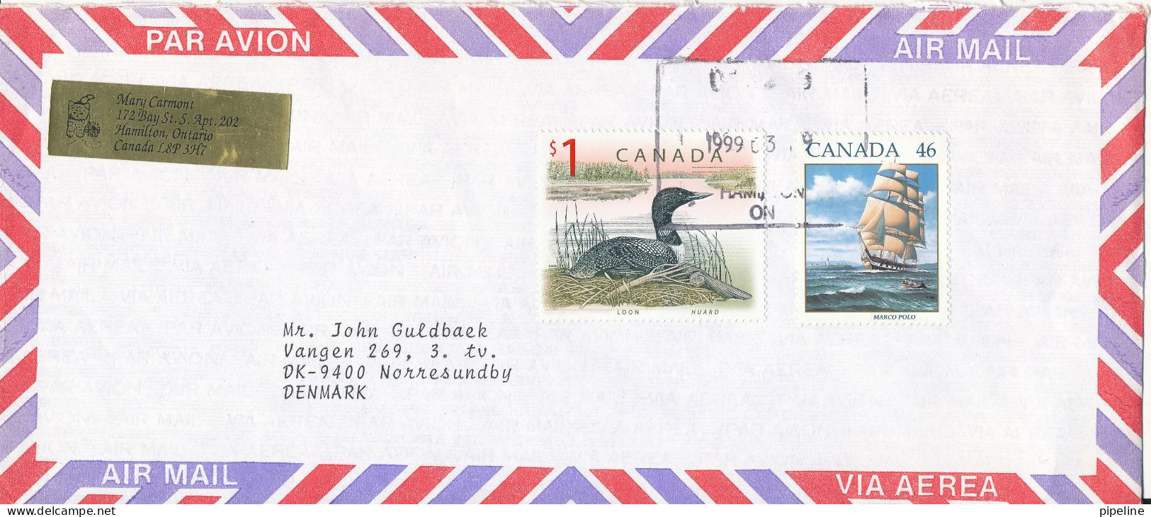 Canada Air Mail Cover Sent To Denmark 19-3-1999 Topic Stamps - Luftpost