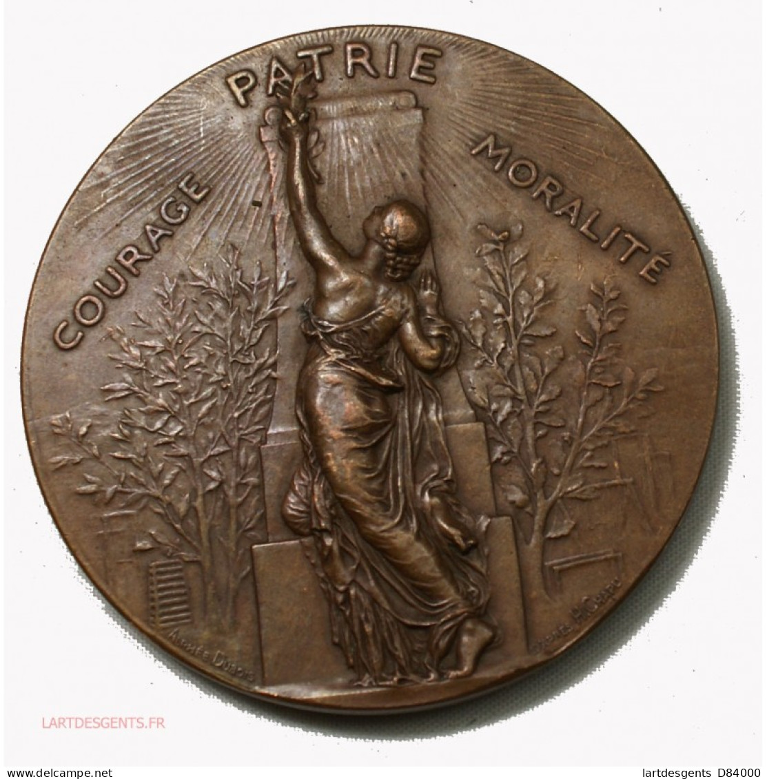 Médaille Courage Patrie Moralité, Gymnastique 1873 Par Alphée DUBOIS, Lartdesgents - Professionali/Di Società