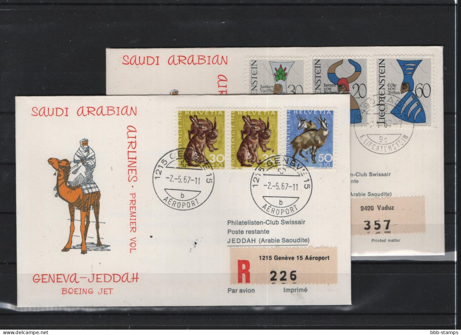 Schweiz Luftpost FFC  Saudia Arabian Airlines 2.5.1967 Genf - Jeddah - Premiers Vols