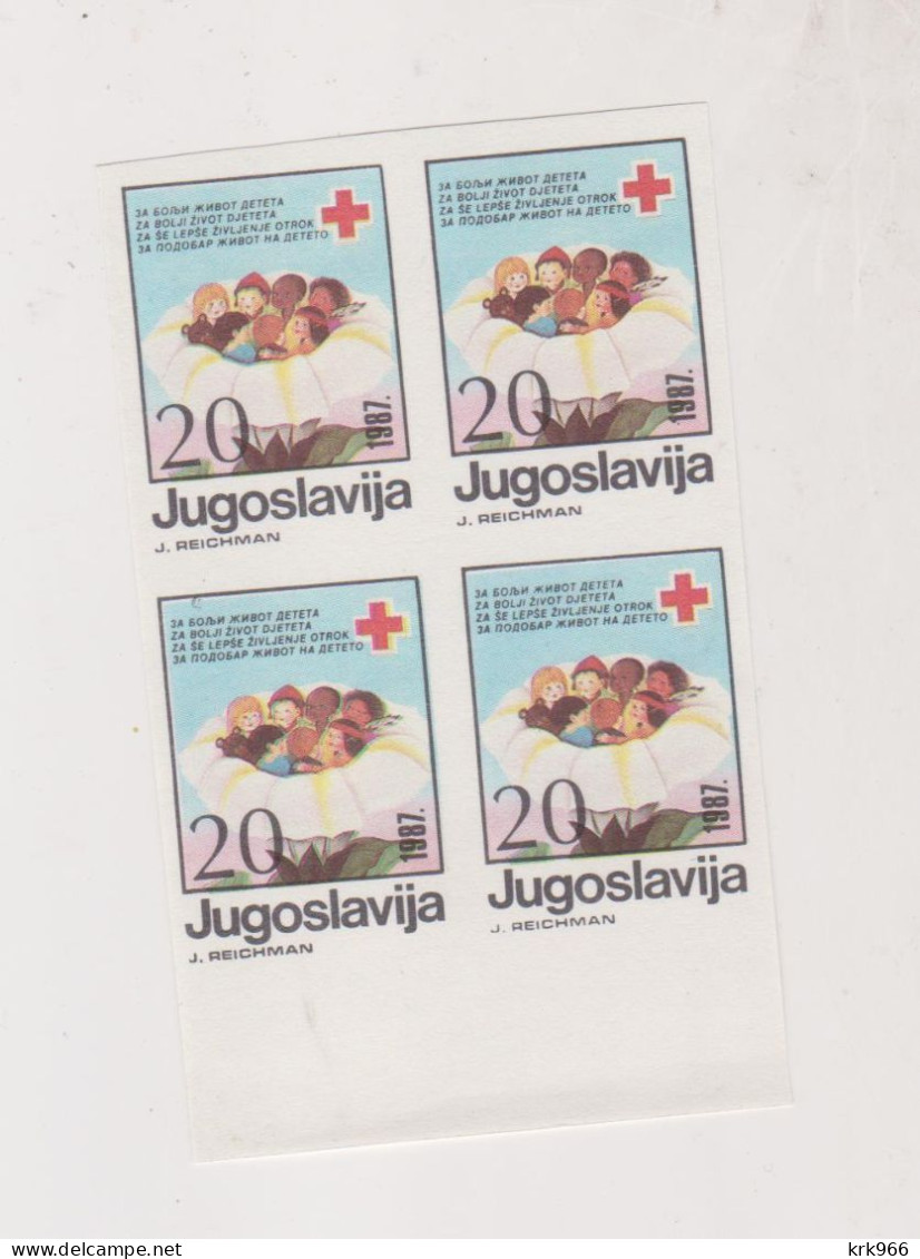 YUGOSLAVIA, 1987 20 Din Red Cross Charity Stamp  Imperforated Proof Bloc Of 4 MNH - Ungebraucht