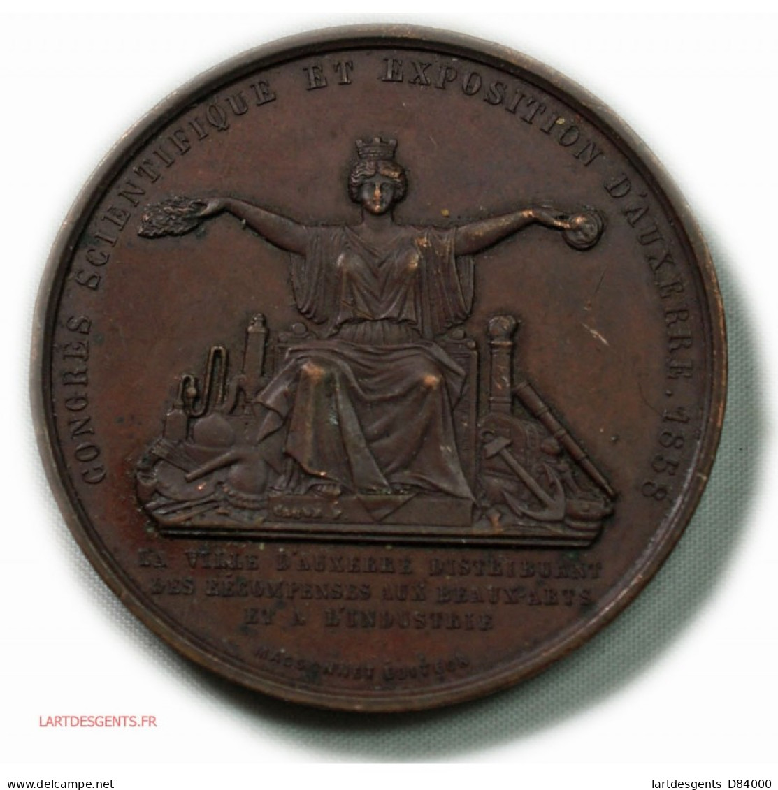 MEDAILLE Expostion D'AUXERRE 1858,  Par CAQUE.F. - Professionnels/De Société