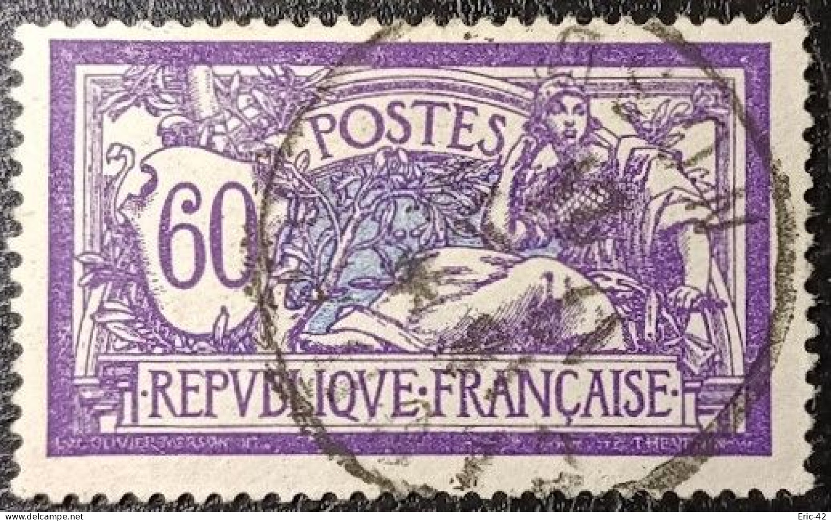 N°144 MERSON 60c Violet Et Bleu. Cachet De 1921 à Cambrai - 1900-27 Merson