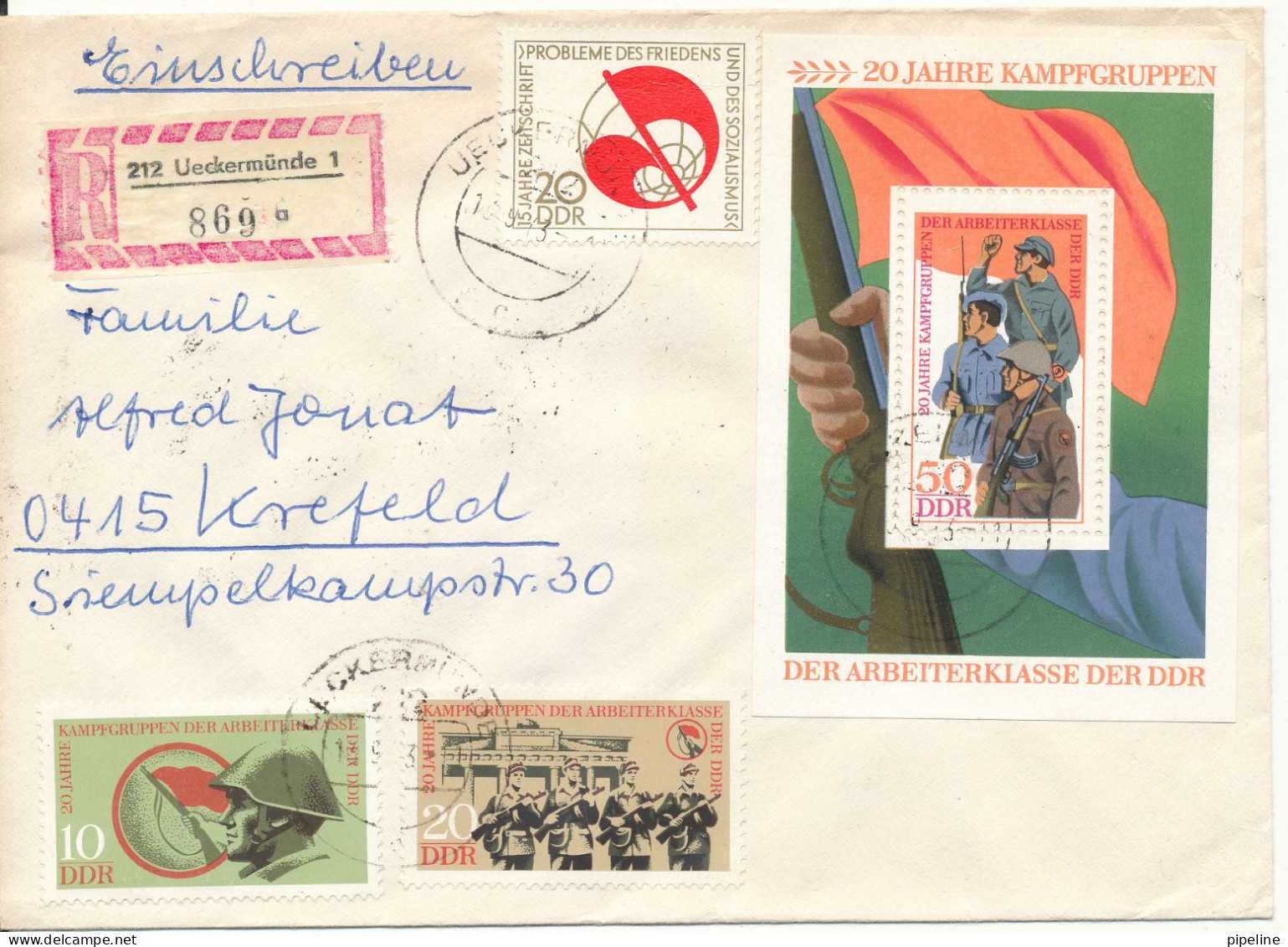 Germany DDR Registered Cover Ueckermünde 13-9-1973 With Minisheet And Stamps Also On The Backside Of The Cover - Briefe U. Dokumente