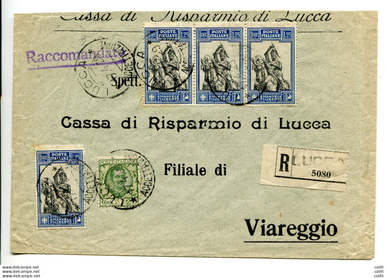 Filiberto Lire 1,25 Striscia Di Tre + Singolo Su Busta Racc. - Storia Postale