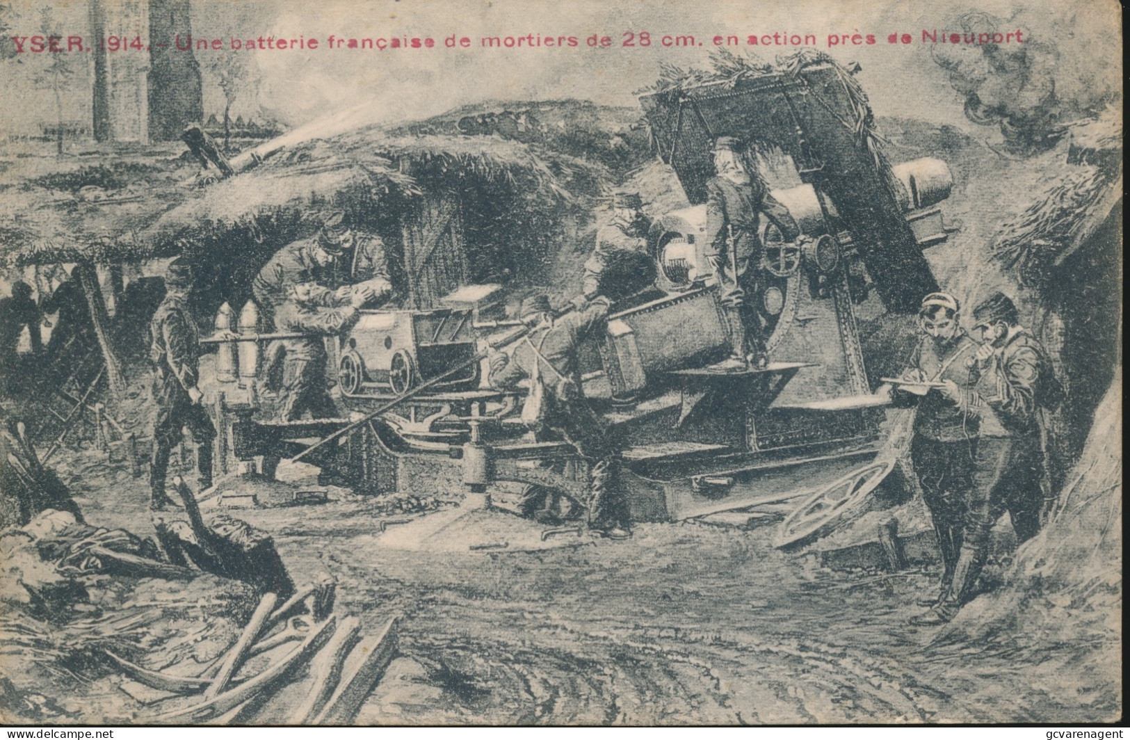 YSER 1914  UNE BATTERIE FRANCAISE DE MORTIERS DE 28 CM EN ACTION PRES DE NIEUPORT - Oorlog 1914-18