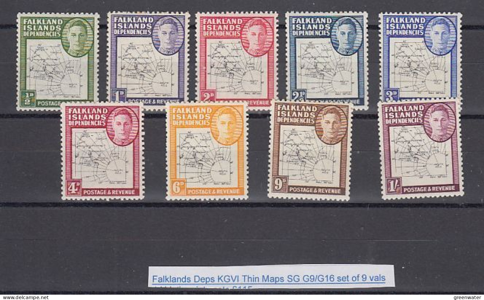 Falkland Islands Dependencies (FID) 1948 Map Thin And Clear  4d  Dot On T Of South 9v * Mh (= Mint, Hinged) (59772) - Georgias Del Sur (Islas)