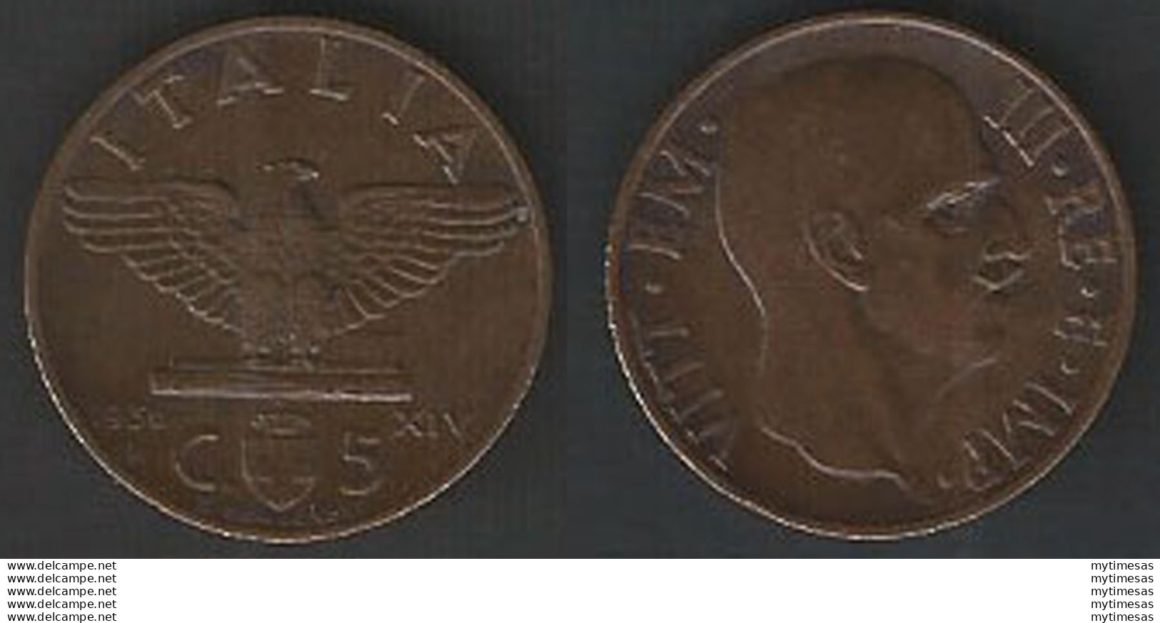 1936 Italia VE III 5c. Impero I Tipo In Rame SPL+ - 1900-1946 : Victor Emmanuel III & Umberto II