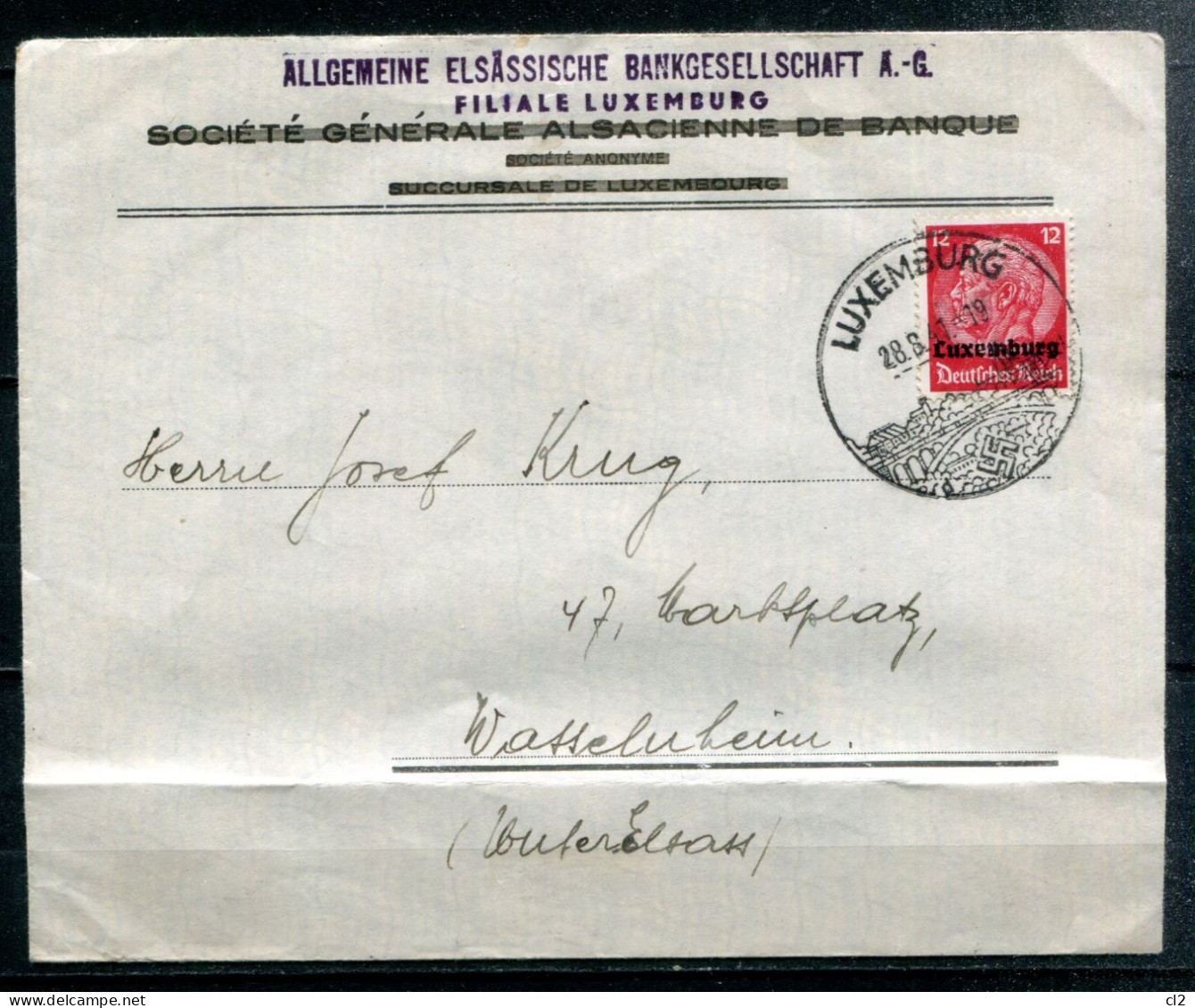 LUXEMBOURG (LUXEMBURG) - 28.8.41 - Lettre Commerciale De LUXEMBURG à WASSELNHEIM (Unterelsass) (WASSELONE) - Bezetting 1938-45