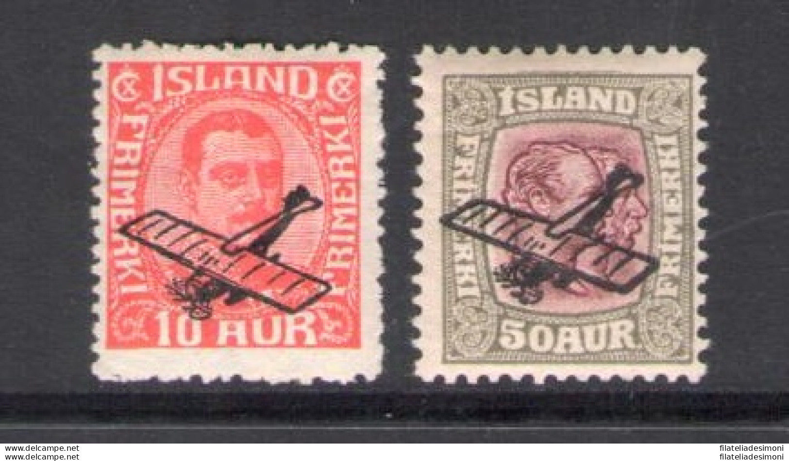 1929-30 ISLANDA, Posta Aerea, Aereo In Soprastampa, N. A1-A2 - MH* - Other & Unclassified