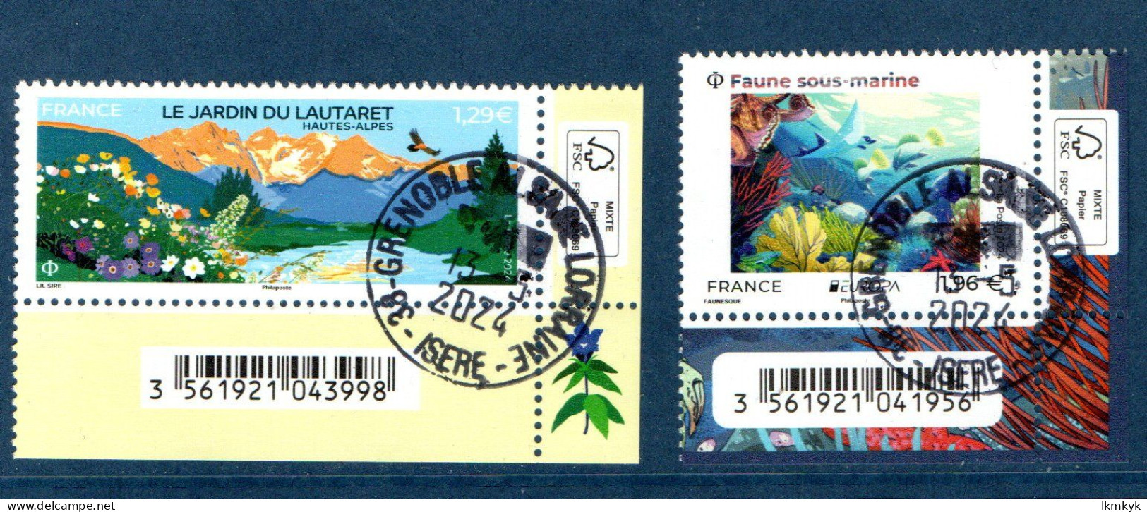 France 2024.Jardin Du Lautaret & Faune Sous Marine. Cachet. Rond Gomme D'origine - Used Stamps