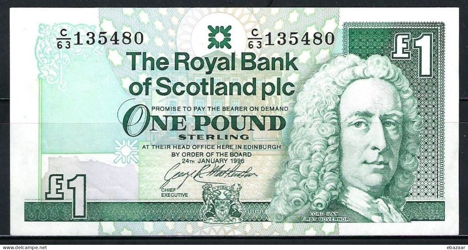 Royal Bank Of Scotland 1996 Banknote 1 Pound P-351c Signature: Mathewson (Chief Executive) AUNC - 1 Pound