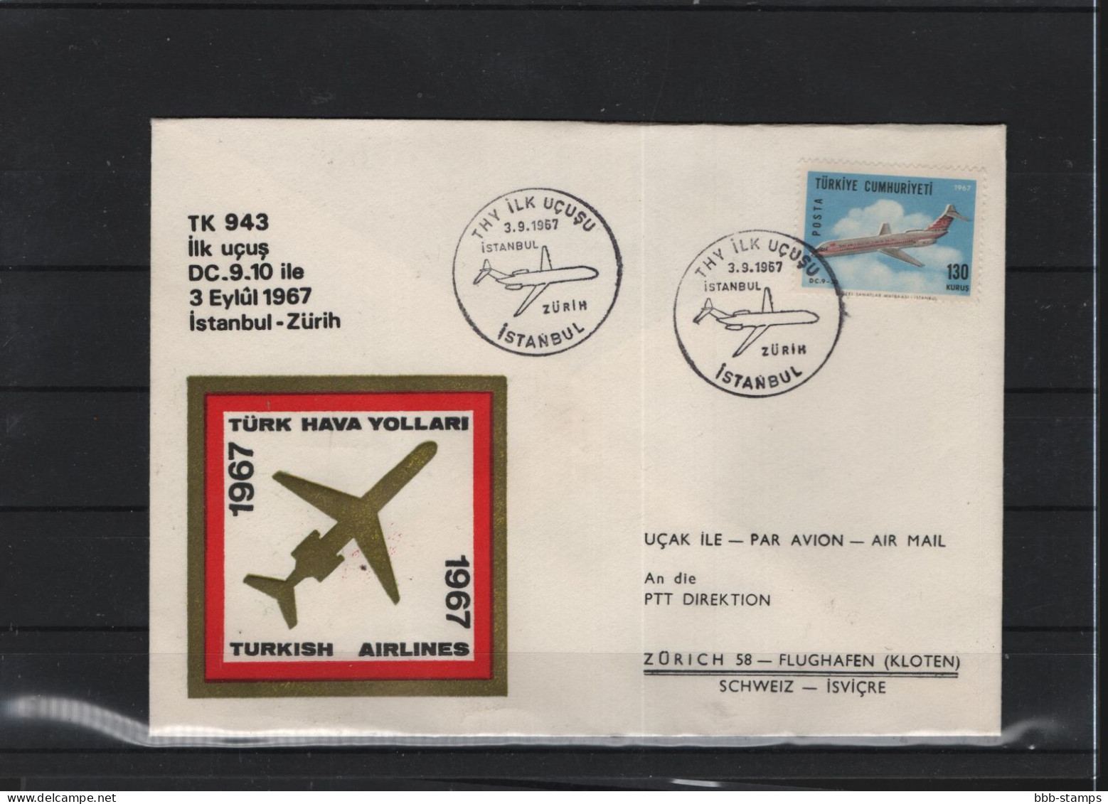 Schweiz Luftpost FFC  THY 3.9.1967 Istanbul - Zürich - Erst- U. Sonderflugbriefe