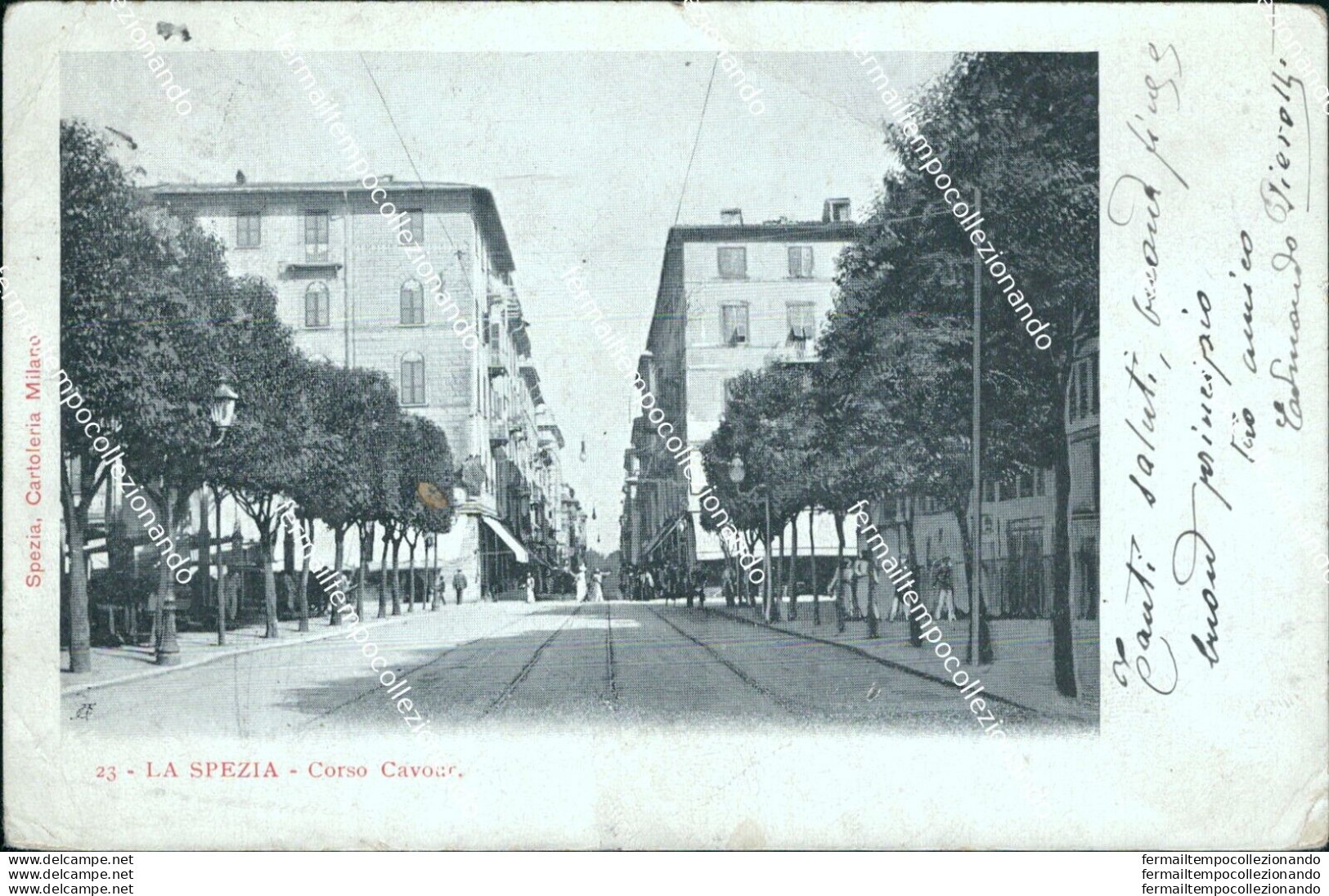 Bq399 Cartolina La Spezia Citta' Corso Cavour Inizio 900 - La Spezia