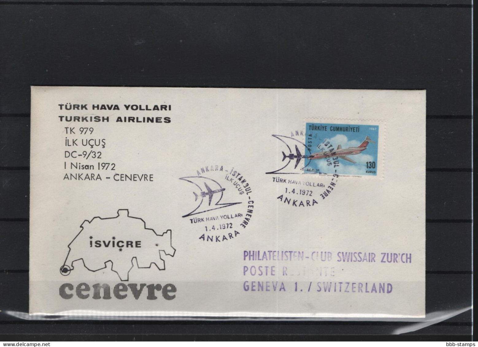 Schweiz Luftpost FFC  THY 1.4.1972 Ankara - Genf - First Flight Covers