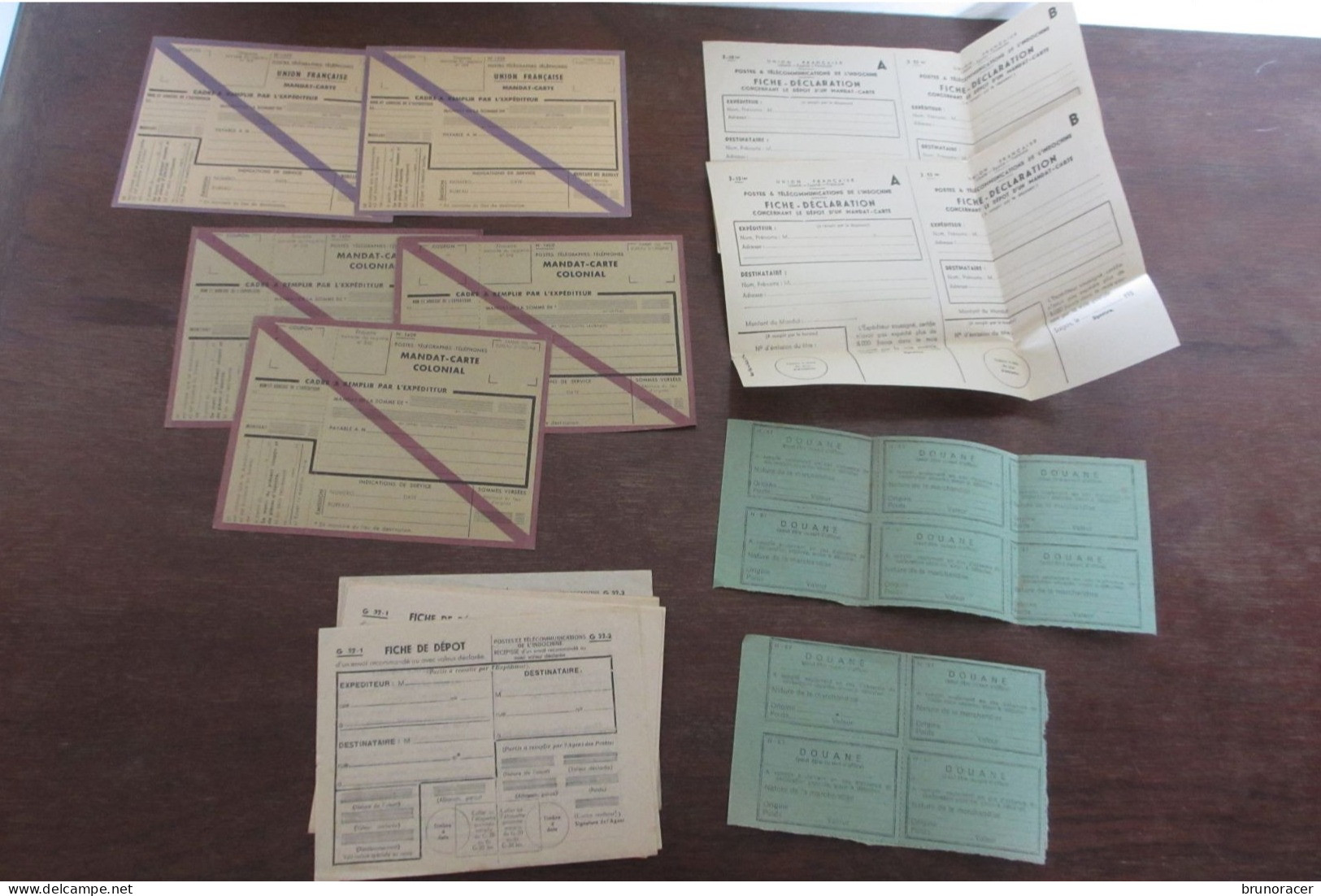 LOT DE MANDAT-CARTES/FICHES DE DEPÔT ET DECLARATIONS DOUANES COLONIES ET UNION FRANCAISE NEUF TTB VOIR SCANS - Sonstige & Ohne Zuordnung