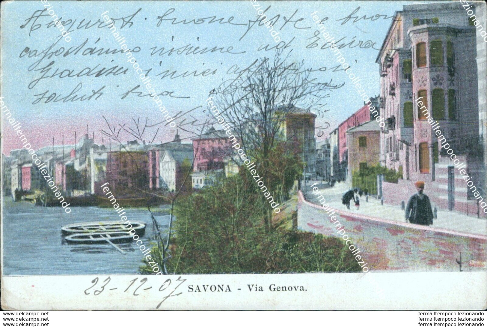 Az452 Cartolina Savona Citta' Via Genova 1907 Liguria Bella!! - Savona