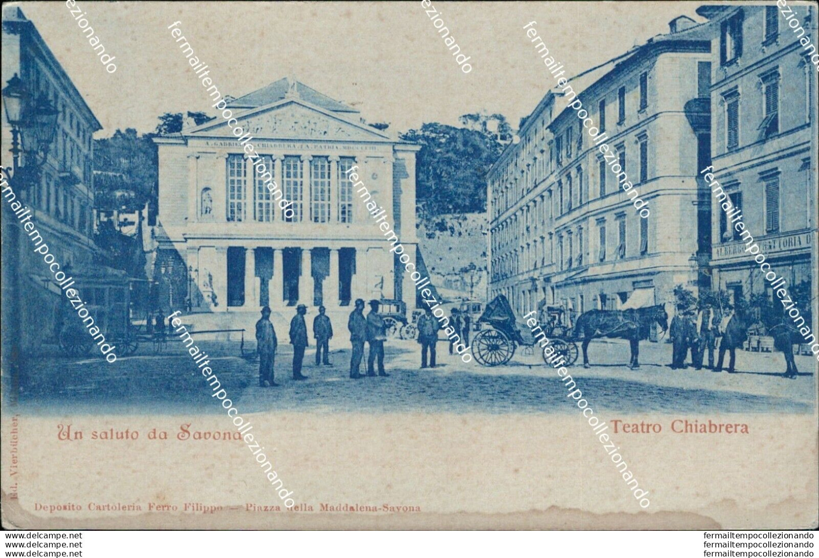 Az492 Cartolina Un Saluto Da Savona Citta' Teatro Chiabrera Liguria Inizio 900 - Savona