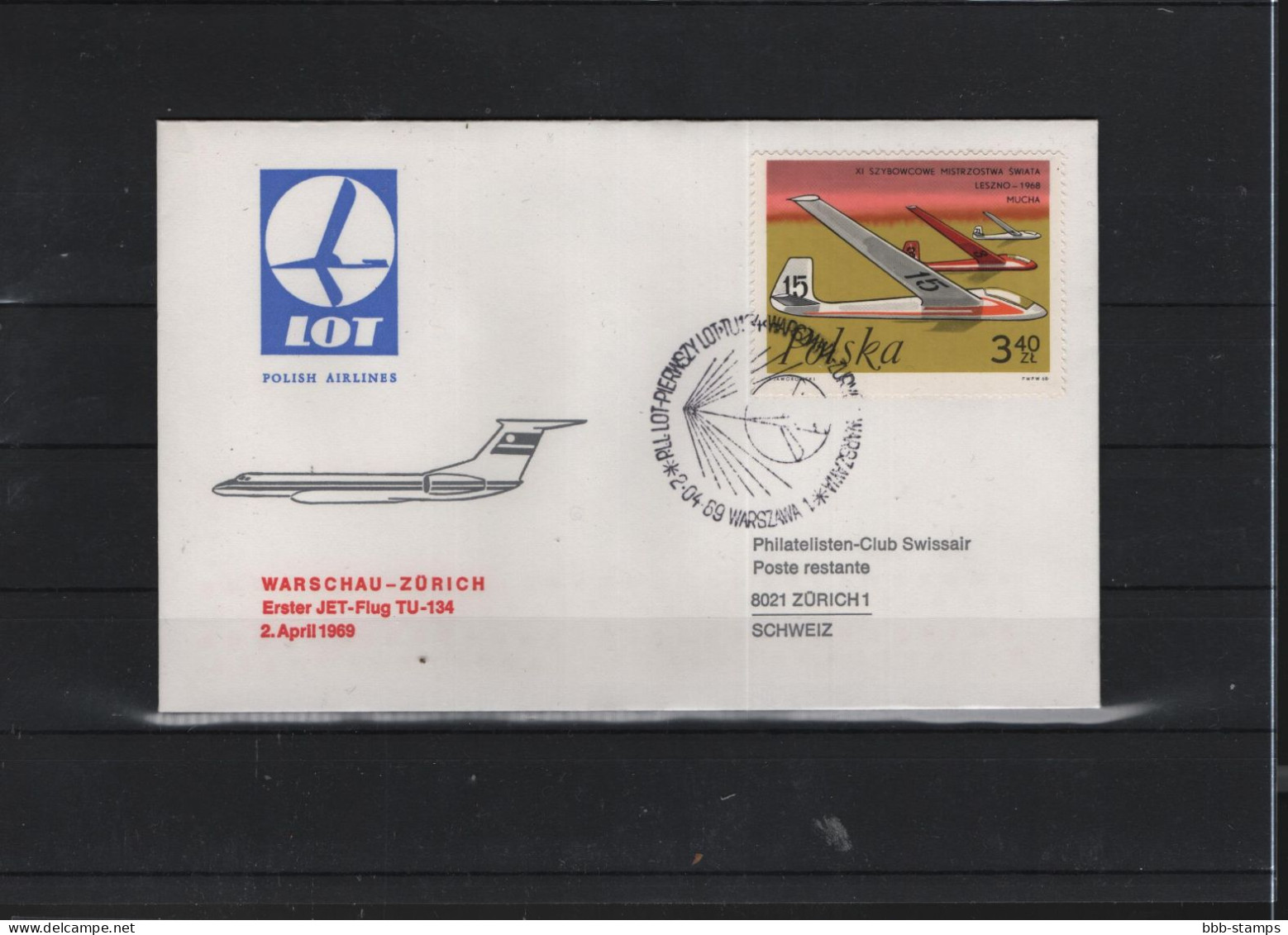 Schweiz Luftpost FFC  LOT 2.4.1969 Warschau - Zürich - Eerste Vluchten