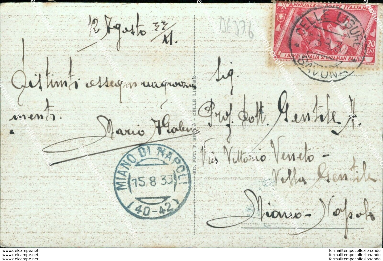 Bg376 Cartolina Celle Ligure Bagni Olimpia 1935 Provincia Di Savona - Savona