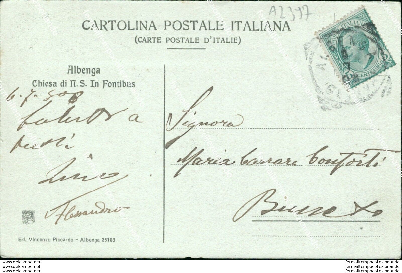 Az397 Cartolina Albenga Chiesa Di N.s.in Fontibus Savona Liguria 1908 - Savona