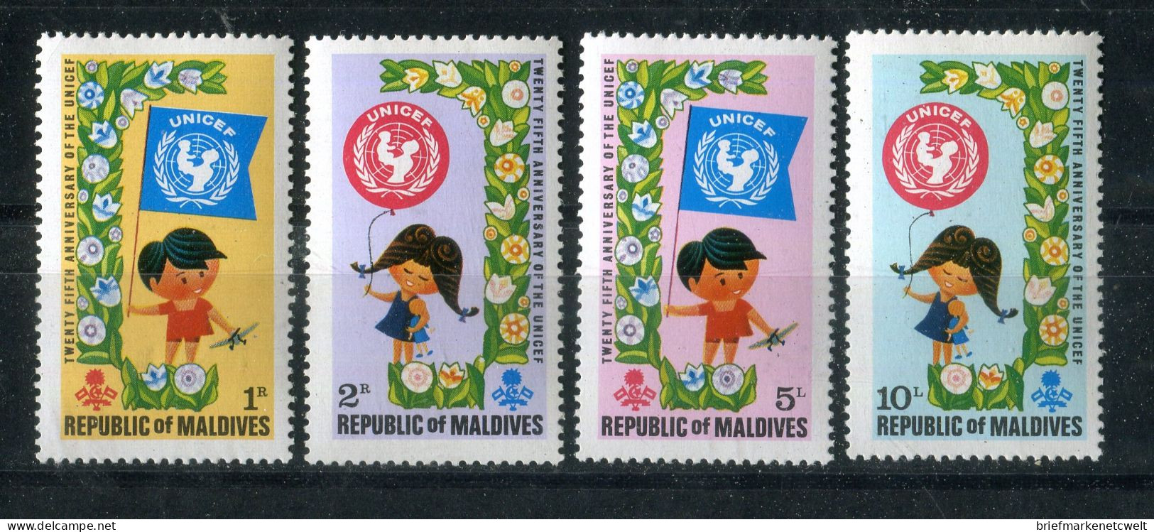 "MALEDIVEN" 1971, Mi. 363-366 "Kinderhilfswerk" ** (B2021) - Maldivas (1965-...)