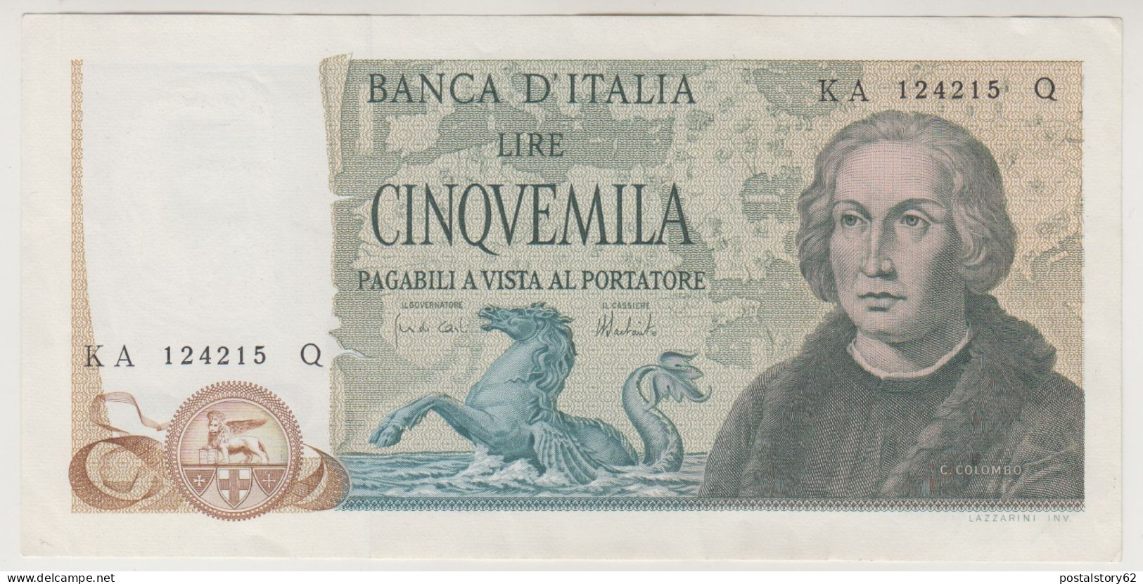 Rep. Italiana - Banca D'Italia Lire 5000 - Dec. 11-04-1973 - Colombo II° Tipo Cons. Spl+ - 5000 Liras